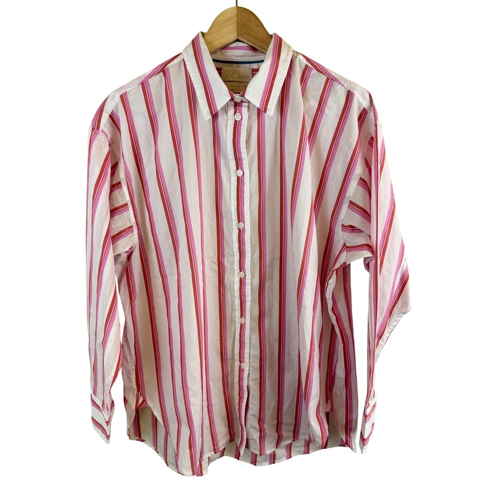 J.Crew Relaxed Fit Washed Cotton Poplin Shirt Button Down Women 14 Striped